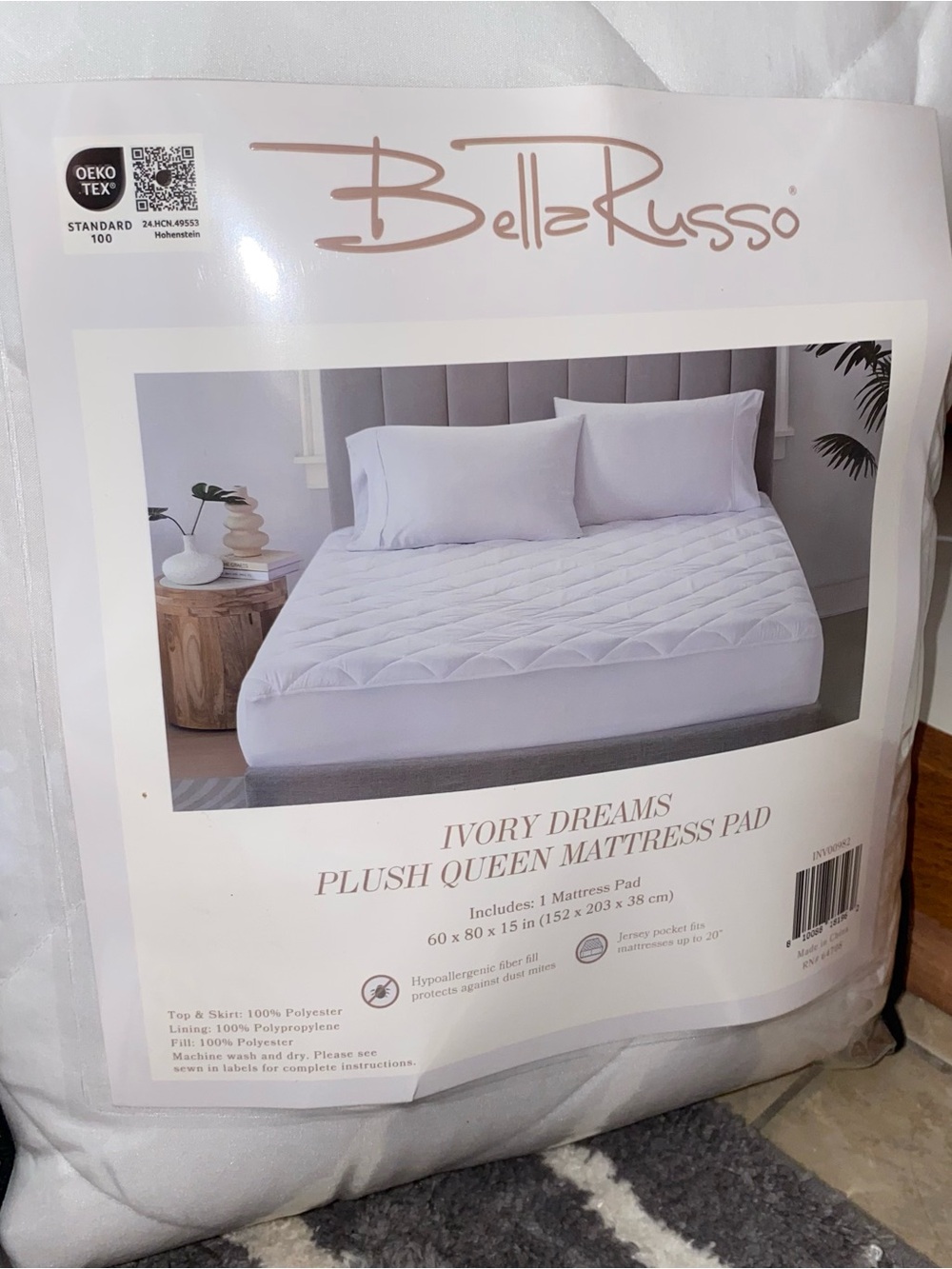 Bella Russo Ivory Plush Queen Mattress Pad - Soft Quilted Comfort